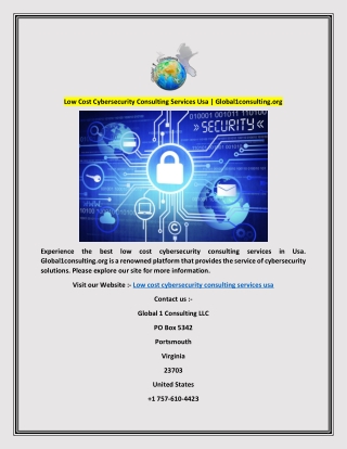 Low Cost Cybersecurity Consulting Services Usa  Global1consulting.org 1