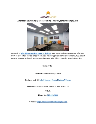 Affordable Coworking Space In Flushing | Mercurycenterflushingny.com