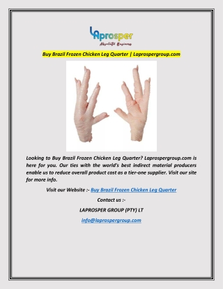 Buy Brazil Frozen Chicken Leg Quarter  Laprospergroup.com