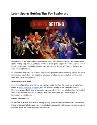 Learn Sports Betting Tips For Beginners