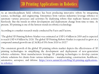 3D Printing Applications in Robotics - Aurum3D