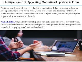 The Significance of Appointing Motivational Speakers in Firms