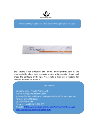 In Pursuit Of Buy Saypha Filler Lidocaine 1ml Online | Privatepharma.com
