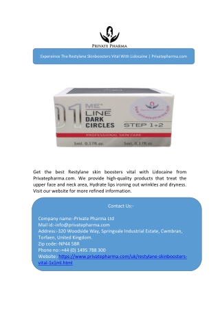 Expereince The Restylane Skinboosters Vital With Lidocaine | Privatepharma.com