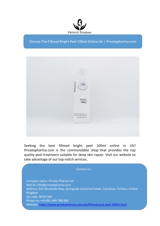 Choose The Fillmed Bright Peel 100ml Online Uk | Privatepharma.com
