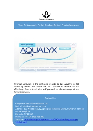 Want To Buy Aqualyx For Fat Dissolving Online | Privatepharma.com
