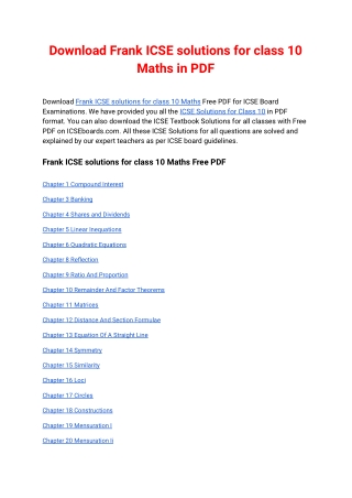 Download Frank ICSE solutions for class 10 Maths in PDF