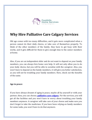 Why Hire Palliative Care Calgary Services