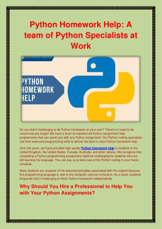 Team of Python Specialist for Python Homework Help