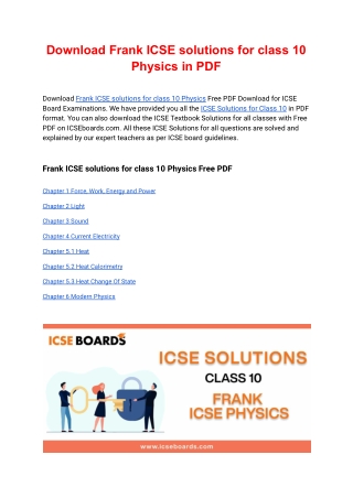 Download Frank ICSE solutions for class 10 Physics in PDF