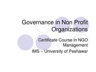Governance in Non Profit Organizations