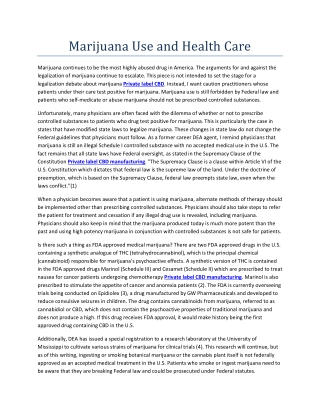 Marijuana Use and Health Care