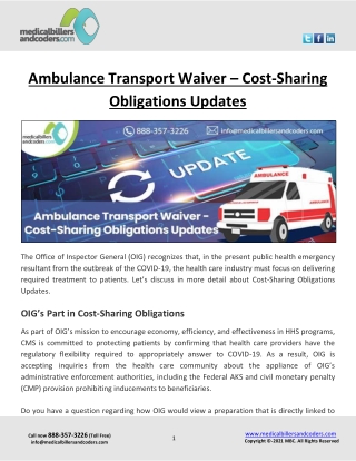 Ambulance Transport Waiver - Cost-Sharing Obligations Updates