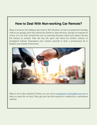 How to Deal With Non-working Car Remote
