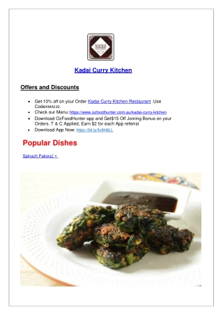 15% off - Kadai Curry Kitchen Blackburn South Indian Menu, VIC