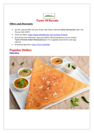 5% off  Taste of Kerala - Indian restaurant in Bundaberg, Qld