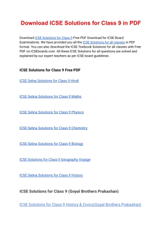 ICSE Solutions for Class 9 Download in PDF format
