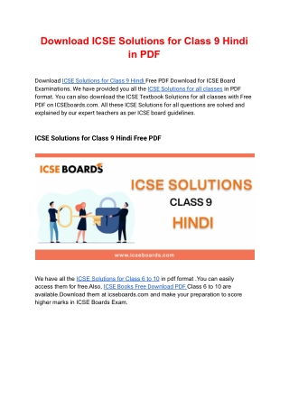 Download ICSE Solutions for Class 9 Hindi in PDF format