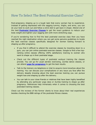 How To Select The Best Postnatal Exercise Class