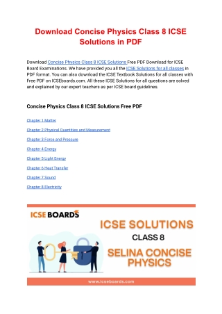 Concise Physics Class 8 ICSE Solutions Free PDF Download