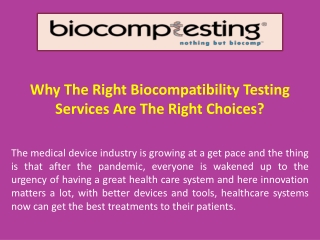 Why The Right Biocompatibility Testing Services Are The Right Choices?