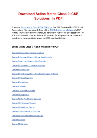 Selina Maths Class 9 ICSE Solutions Free PDF Download