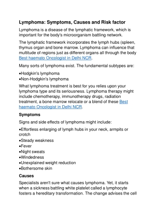 Lymphoma: Symptoms, Causes and Risk factor