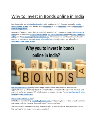 Why to invest in Bonds online in India