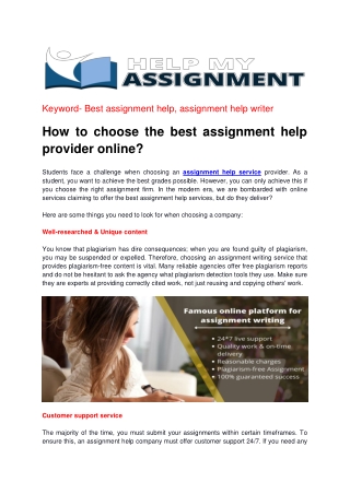 How to choose the best assignment help  provider online?