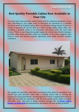 Portable Cabins Dealers in Delhi NCR