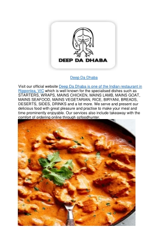 10% off - Deep Da Dhaba Indian food takeaway Ripponlea Menu,VIC