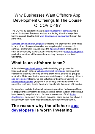 Why Businesses Want Offshore App Development Offerings In The Course Of COVID-19