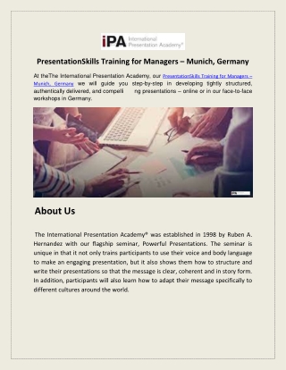 PresentationSkills Training for Managers – Munich, Germany