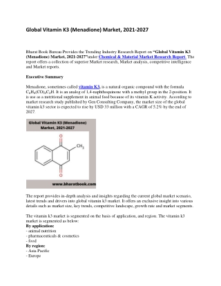 Global Vitamin K3 (Menadione) Market, 2021-2027-converted