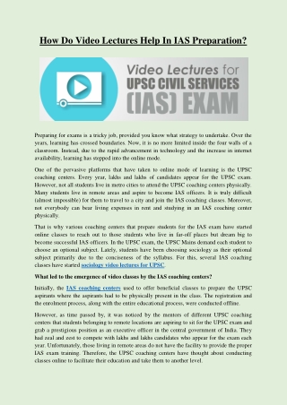 Benefits of Video Lectures for UPSC Civil Services Preparation