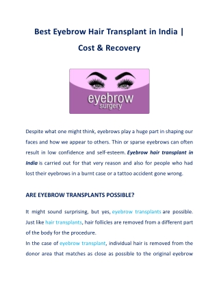 Best Eyebrow Hair Transplant in India | Cost & Recovery