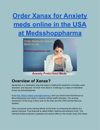 Order Xanax for Anxiety meds online in the USA at Medsshoppharma