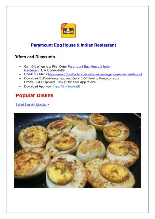 Paramount Egg House & Indian Restaurant-Springvale | 15% off