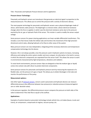 Pneumatic and Hydraulic Pressure Sensors and its application.