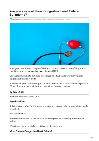 Are you aware of these Congestive Heart Failure Symptoms
