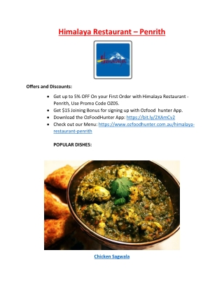 5% off - Himalaya Indian Restaurant Penrith Menu NSW