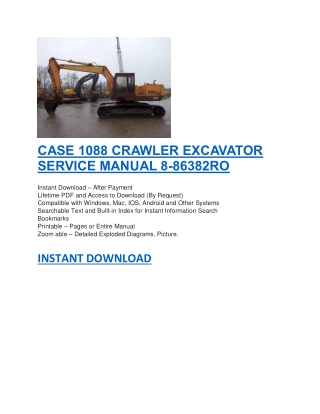CASE 1088 CRAWLER EXCAVATOR SERVICE MANUAL 8-86382RO