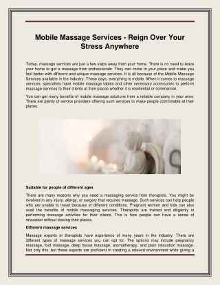 Mobile Massage Services - Reign Over Your Stress Anywhere