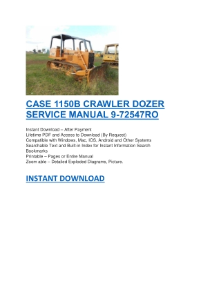 CASE 1150B CRAWLER DOZER SERVICE MANUAL 9-72547RO