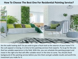 How To Choose The Best One For Residential Painting Service?