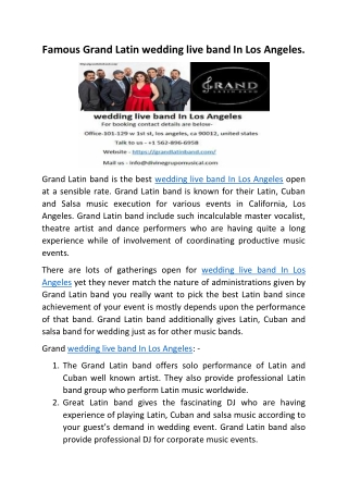 Famous Grand Latin wedding live band In Los Angeles.