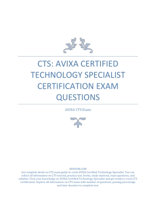 CTS: AVIXA Certified Technology Specialist Certification Exam Questions