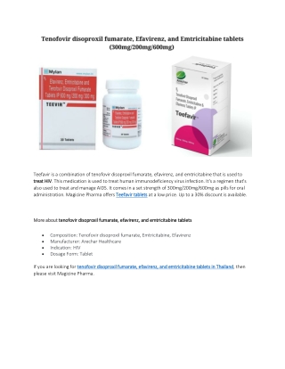 Tenofovir disoproxil fumarate, Efavirenz, and Emtricitabine tablets in Thailand