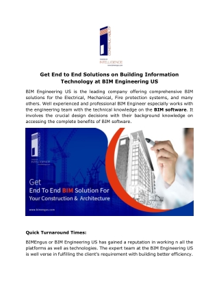 Get End To End Solutions On Building Information Technology At BIM Engineering US