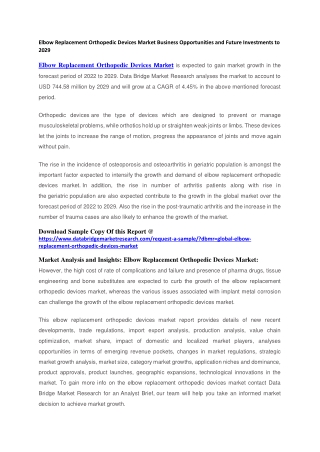 Elbow Replacement Orthopedic Devices Market Business Opportunities and Future Investments to 2029